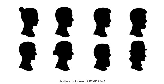 Ilustración vectorial de silueta de cabeza de hombre. Vista de Saide. Aislado sobre fondo blanco.