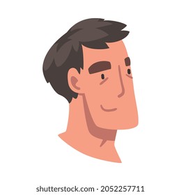 Man Head with Smiling Facial Expression Side View Vector Illustration