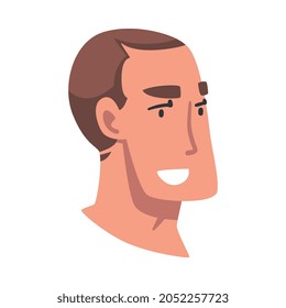 Man Head with Smiling Facial Expression Side View Vector Illustration