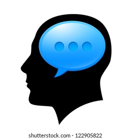The man in the head with sms. Illustration for design on white background.