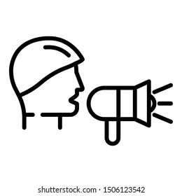 Man head speaker icon. Outline man head speaker vector icon for web design isolated on white background