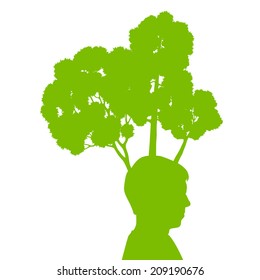 Man head with tree green ecology concept background