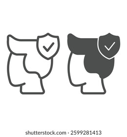Man head with trust emblem line and solid icon, family lawyer concept. Vector graphics. Married person trust, human rights sign on white background, outline style icon for mobile or web design