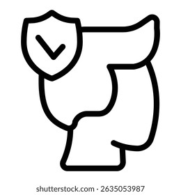Cabeça de homem com confiança emblema ícone de linha, conceito de advogado familiar. Gráficos vetoriais. Confiança de pessoa casada, sinal de direitos humanos no fundo branco, estilo móvel ou design