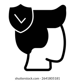 Man head with trust emblem solid icon, family lawyer concept. Vector graphics. Married person trust, human rights sign on white background, style mobile or design