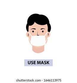 Man head use mask vector. Vector Wear Face Mask sign for men. Warning sign recommend use of protective face mask in prevention vs virus infection in health care. Coronavirus protection mask