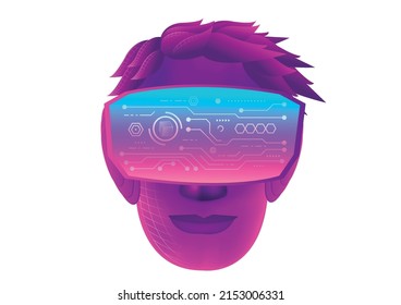 Un jefe de hombre usa VR realismo virtual y fondo blanco