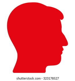 Man Head vector icon. Style is flat symbol, red color, rounded angles, white background.