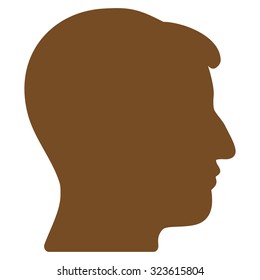 Man Head vector icon. Style is flat symbol, brown color, rounded angles, white background.