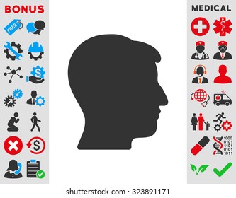 Man Head vector icon. Style is bicolor flat symbol, blue and gray colors, rounded angles, white background.