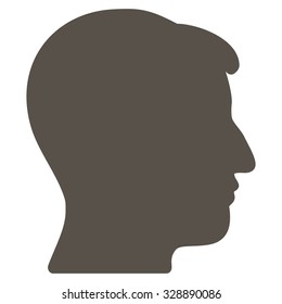 Man Head vector icon. Style is flat symbol, grey color, rounded angles, white background.