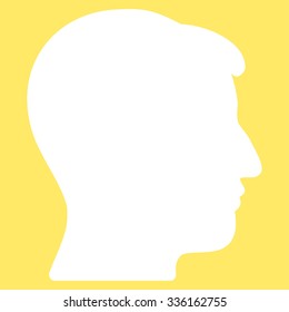 Man Head vector icon. Style is flat symbol, white color, rounded angles, yellow background.