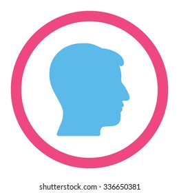 Man Head vector icon. Style is bicolor flat rounded symbol, pink and blue colors, rounded angles, white background.