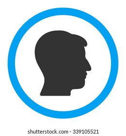 Man Head vector icon. Style is bicolor flat rounded symbol, blue and gray colors, rounded angles, white background.
