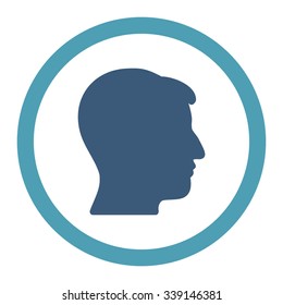 Man Head vector icon. Style is bicolor flat rounded symbol, cyan and blue colors, rounded angles, white background.