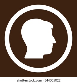Man Head vector icon. Style is flat rounded symbol, white color, rounded angles, brown background.