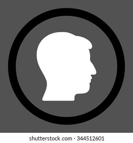 Man Head vector icon. Style is bicolor flat rounded symbol, black and white colors, rounded angles, gray background.