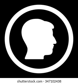 Man Head vector icon. Style is flat rounded symbol, white color, rounded angles, black background.