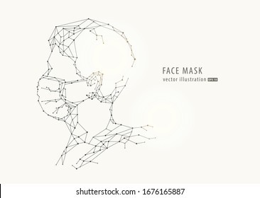 Man Head Wearing Protective Face Mask For Prevent Disease, Pollution Or Infection. Side View Line Polygon Art Design