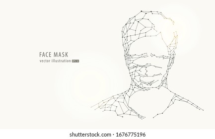 Mensch mit Schutzmaske gegen Krankheit, Verschmutzung oder Infektion. Front View Line Polygon Art Design