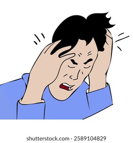 man with headache depression hand on head illustration stress