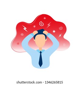 Man with headache. Flat modern trendy style.Vector illustration character icon. Isolated of white background. Office worker having migraine. Stress concept.