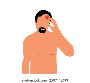 Man with Headache Isolated on White. Health care, medicine and illness vector art