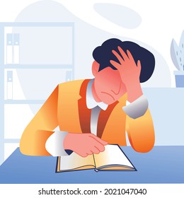 man with headache, migraine,Stressed, headache or frustration,vector illustration. 