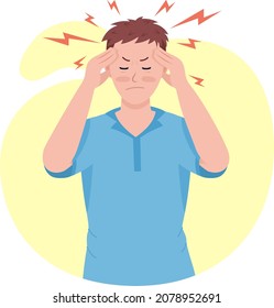 Man With Headache Semi Flat Color Vector Character. Posing Figure. Full Body Person On White. Post Covid Syndrome Isolated Modern Cartoon Style Illustration For Graphic Design And Animation