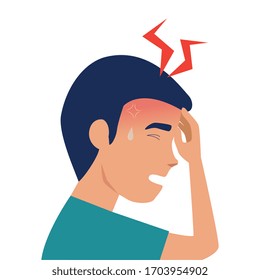 hombre con dolor de cabeza enfermo de diseño de ilustración covid 19 vectorial