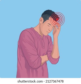 Man with headache vector illustration.