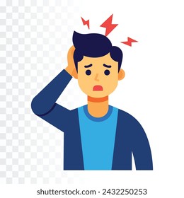Man with headache vector illustration on transparent background