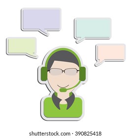 man with headphone and callout