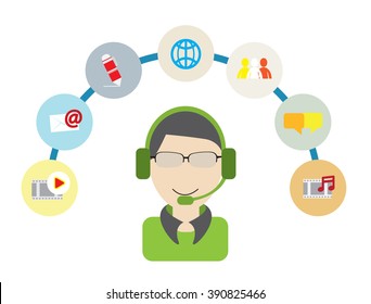 Man with headphone  Concept. with Flat icon Design.  Vector Illustration 