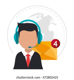 man headphone envelope avatar call center technical service icon. Colorful design. Vector illustration