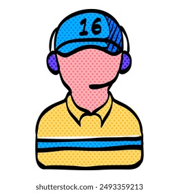 Icono de semitono de auriculares de hombre dibujado a mano Ilustración vectorial de color