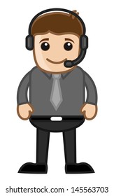 Man with Headphone - Helpline Concept -  Vector Illustration