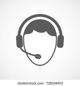 Man with headphone icon in flat design. Vector illustration. Support manager icon or call center.