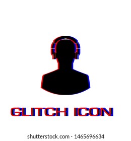 Man headphone icon flat. Simple pictogram - Glitch effect. Vector illustration symbol