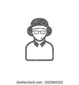 Man headphone icon in grunge texture. Vintage style vector illustration.