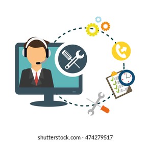 man headphone male phone checklist chronometer customer service technical service call center icon set. Colorful and flat design. Vector illustration