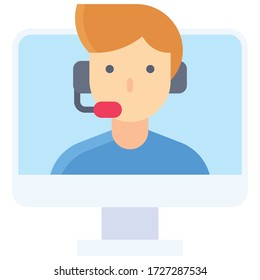 Man with headphone in monitor, video call vector illustration
