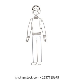 Man with headphone. Vector flat illustration