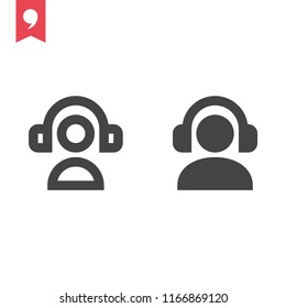 Man with headphone vector icon, customer support symbol