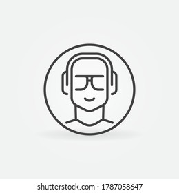 Hombre con audífonos en el concepto de vector lineal circular icono redondo o elemento logotipo
