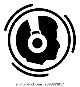 Man in headphones in circle solid icon, sound design concept, person wear headset vector sign on white background, glyph style icon for mobile concept and web design. Vector graphics