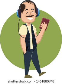 Man with headphones, illustration, vector on white background.