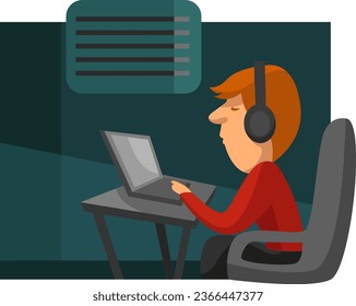 Man with headphones, illustration, vector on a white background.