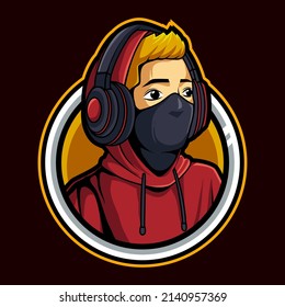 man headphones mascot logo gaming vector illustration