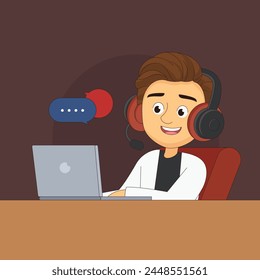 Man in headphones playing games at computer